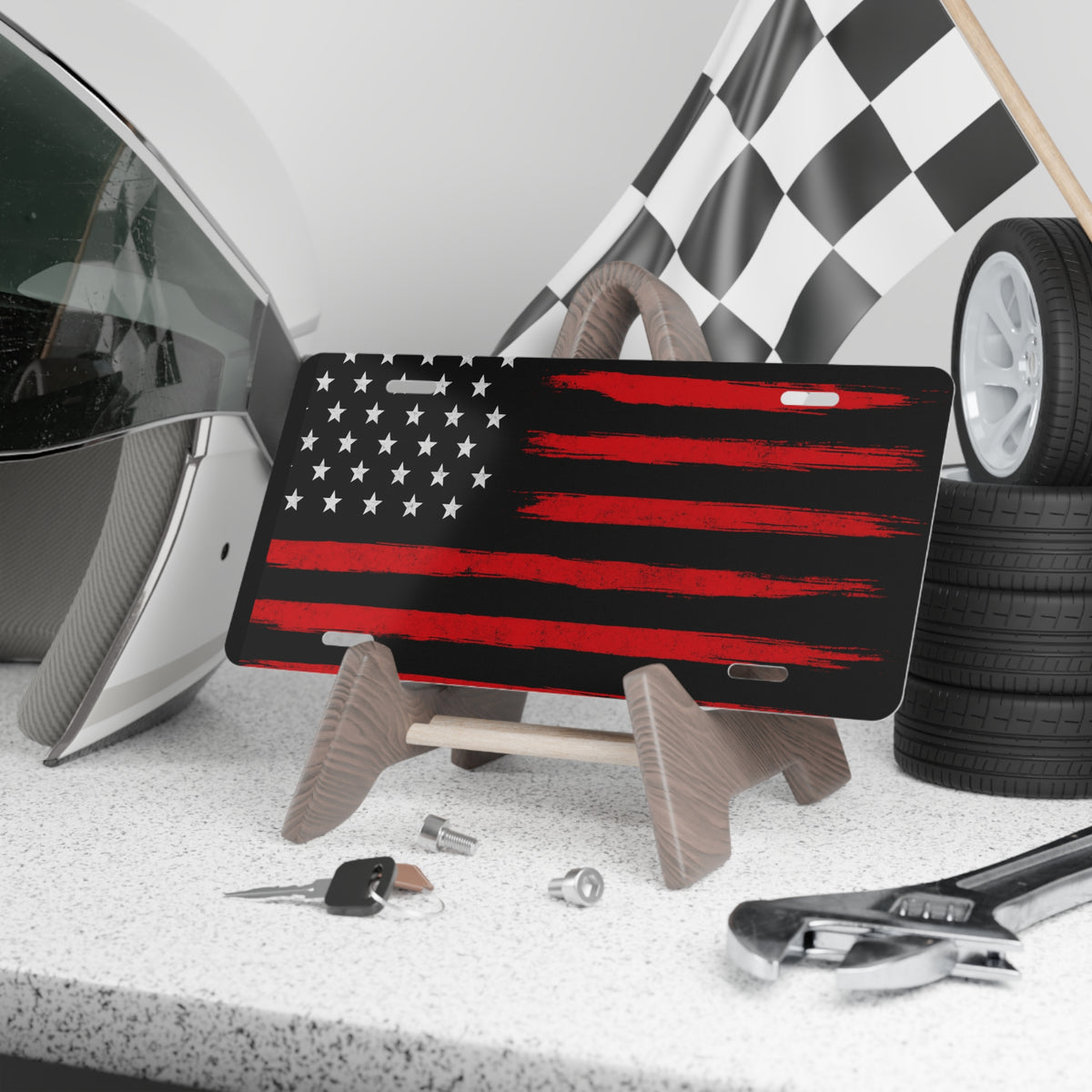 Distressed Thin Red Line Flag Vanity Plate - view 3