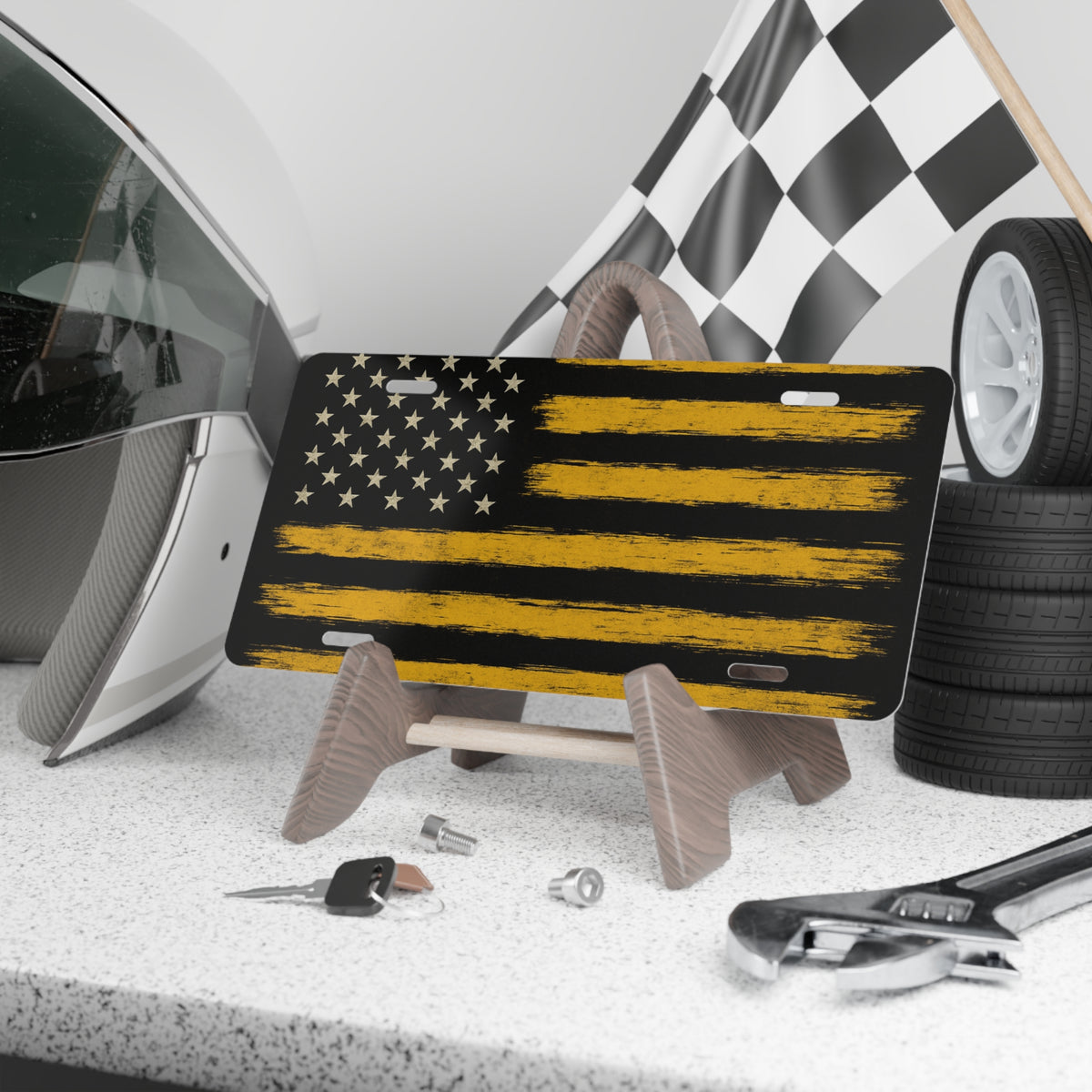 Distressed Thin Yellow Line Flag Vanity Plate - view 3