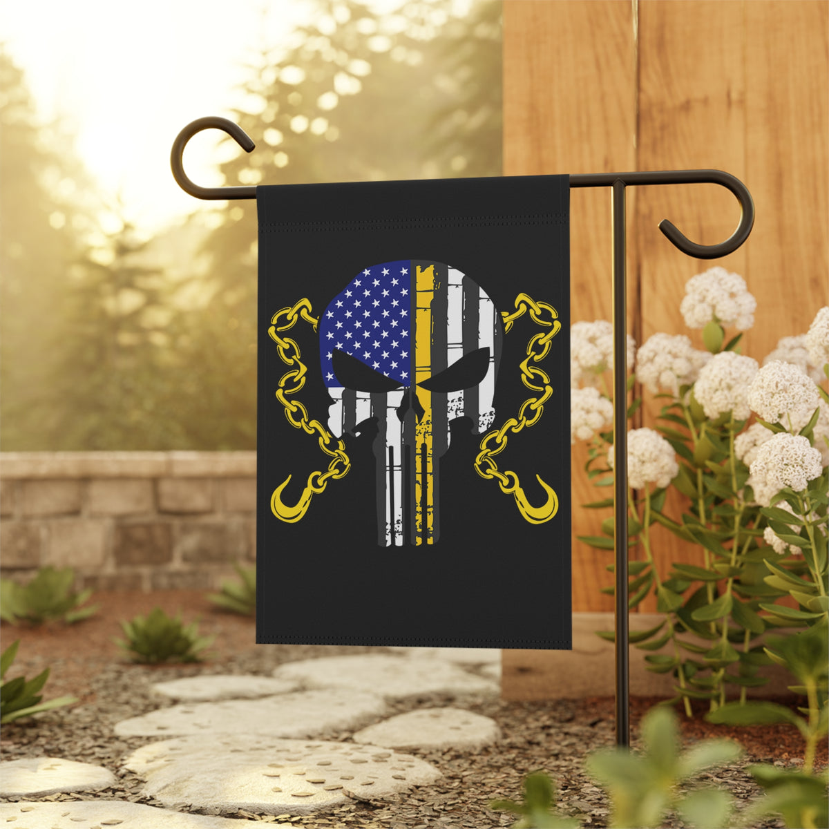 Thin Yellow Line with Chains & Hooks Garden Flag - Double-side print