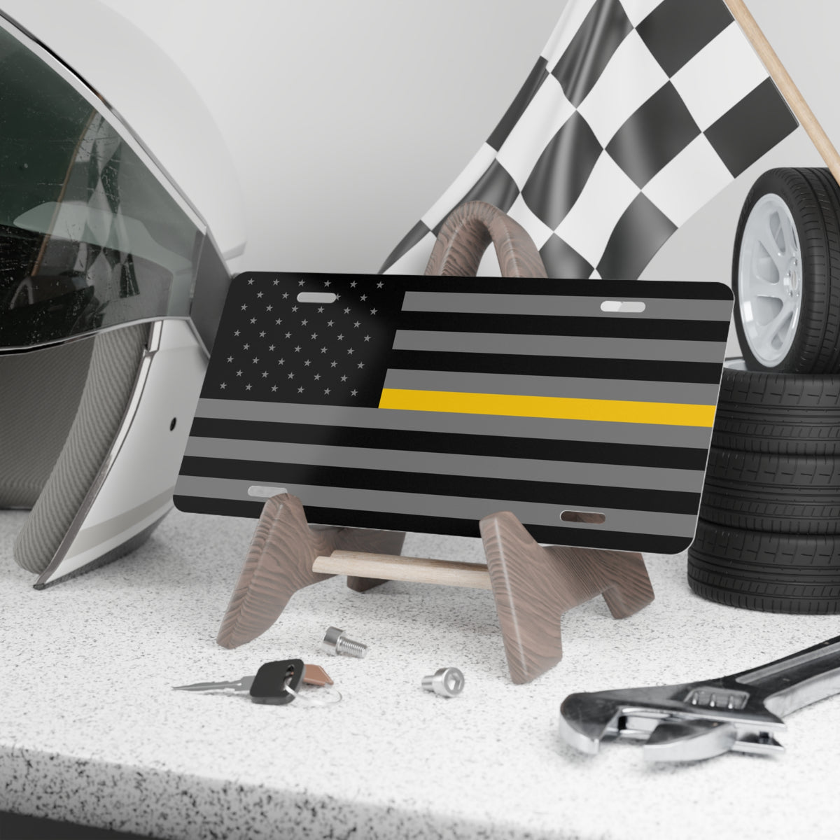 Thin Yellow Line American Flag License Plate - view 3