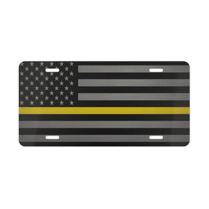 Thin Yellow Line Flag Vanity Plate – Brushed Steel Tow Operator USA Tag