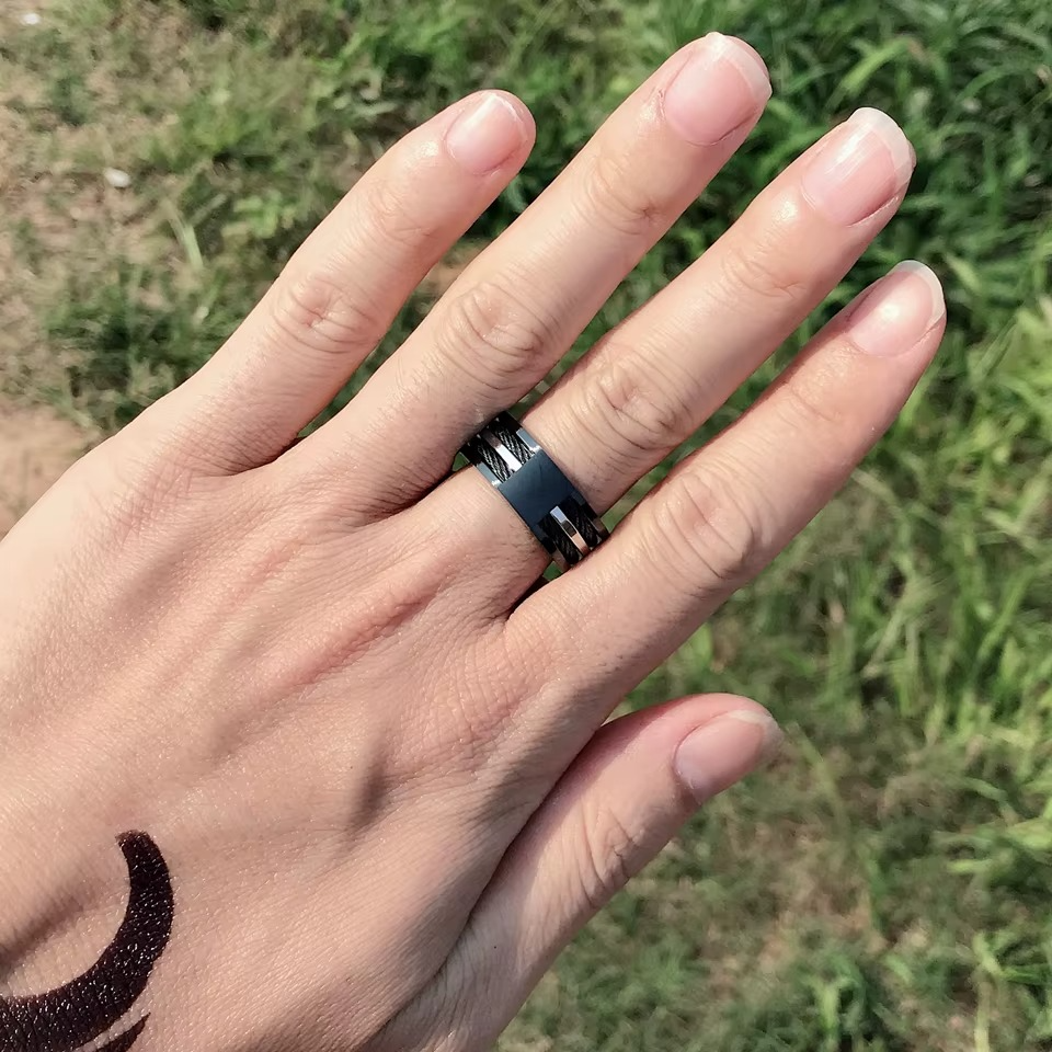 Men's Black Cable Ring – Tough Stainless Steel Band - view 7