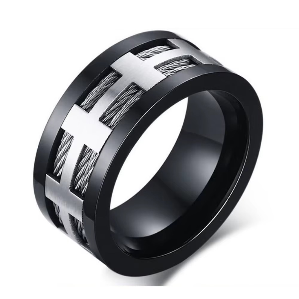 Men's Black Cable Ring – Tough Stainless Steel Band
