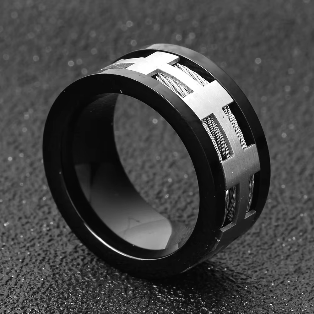 Men's Black Cable Ring – Tough Stainless Steel Band - view 12