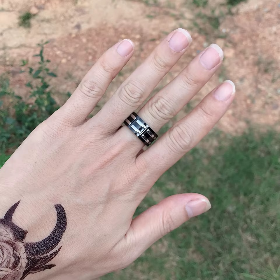 Men's Black Cable Ring – Tough Stainless Steel Band