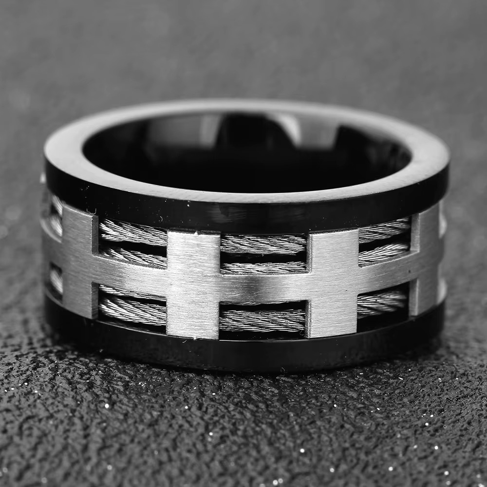 Men's Black Cable Ring – Tough Stainless Steel Band - view 14