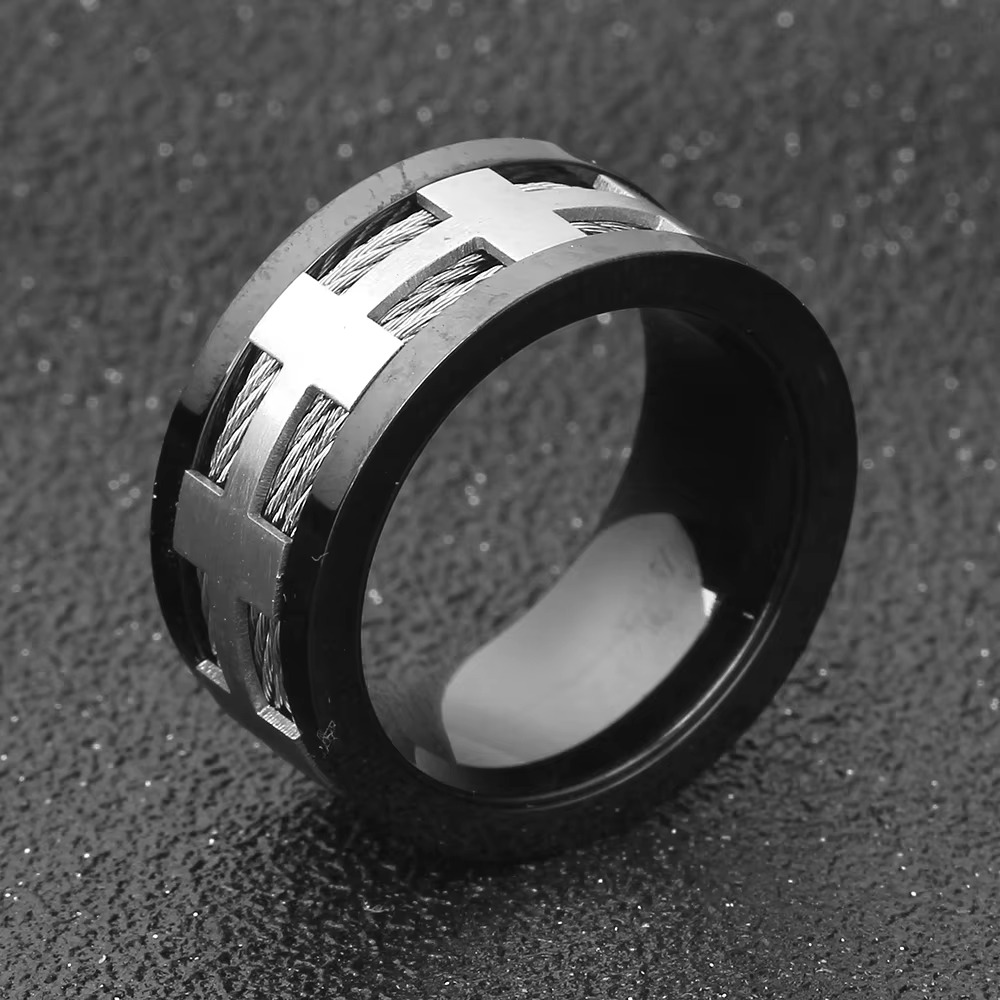 Men's Black Cable Ring – Tough Stainless Steel Band - view 15