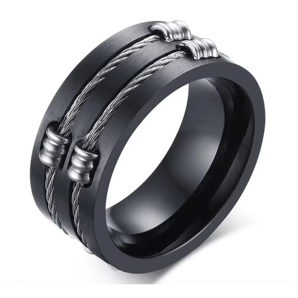 Men's Black Cable Ring – Tough Stainless Steel Band - view 3