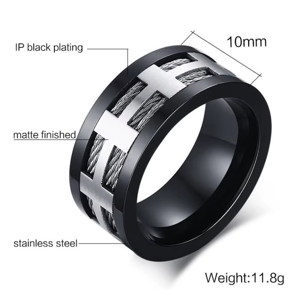 Men's Black Cable Ring – Tough Stainless Steel Band - view 11