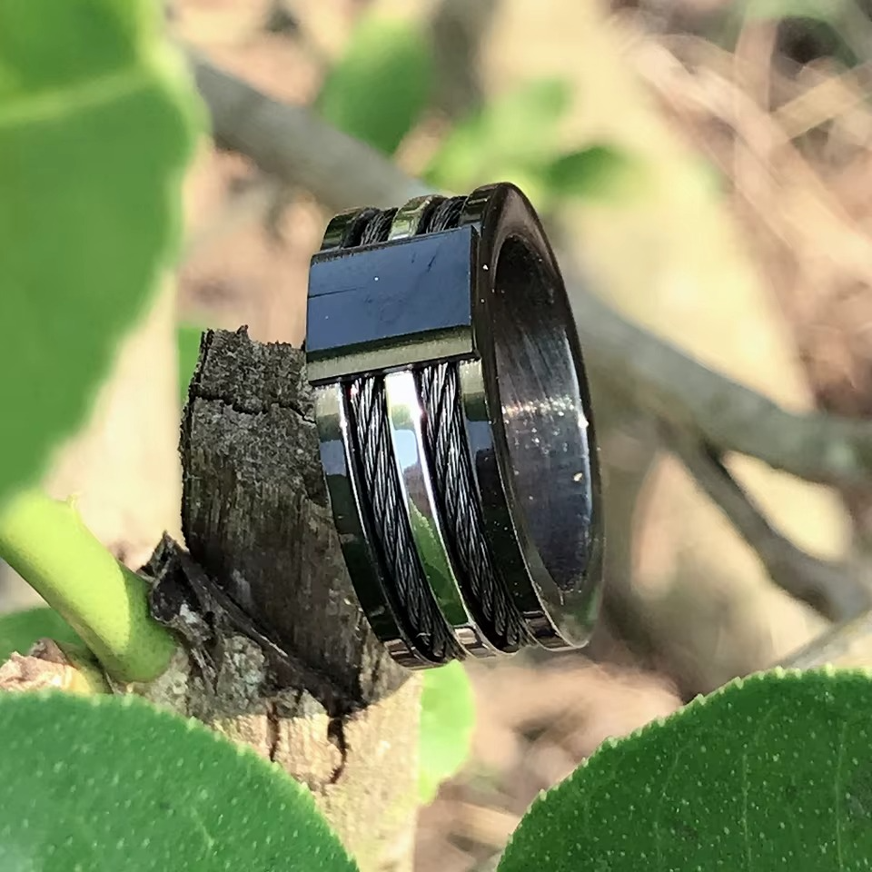 Men's Black Cable Ring – Tough Stainless Steel Band