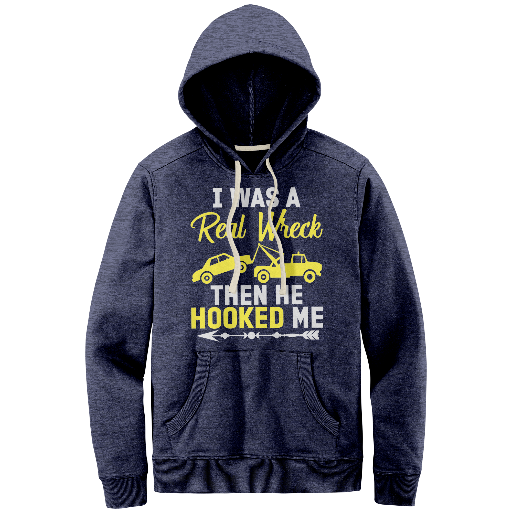 I_Was_A_Real_Wreck_Then_He_Hooked_Me_Heathered_Navy_Front_Mockup.png