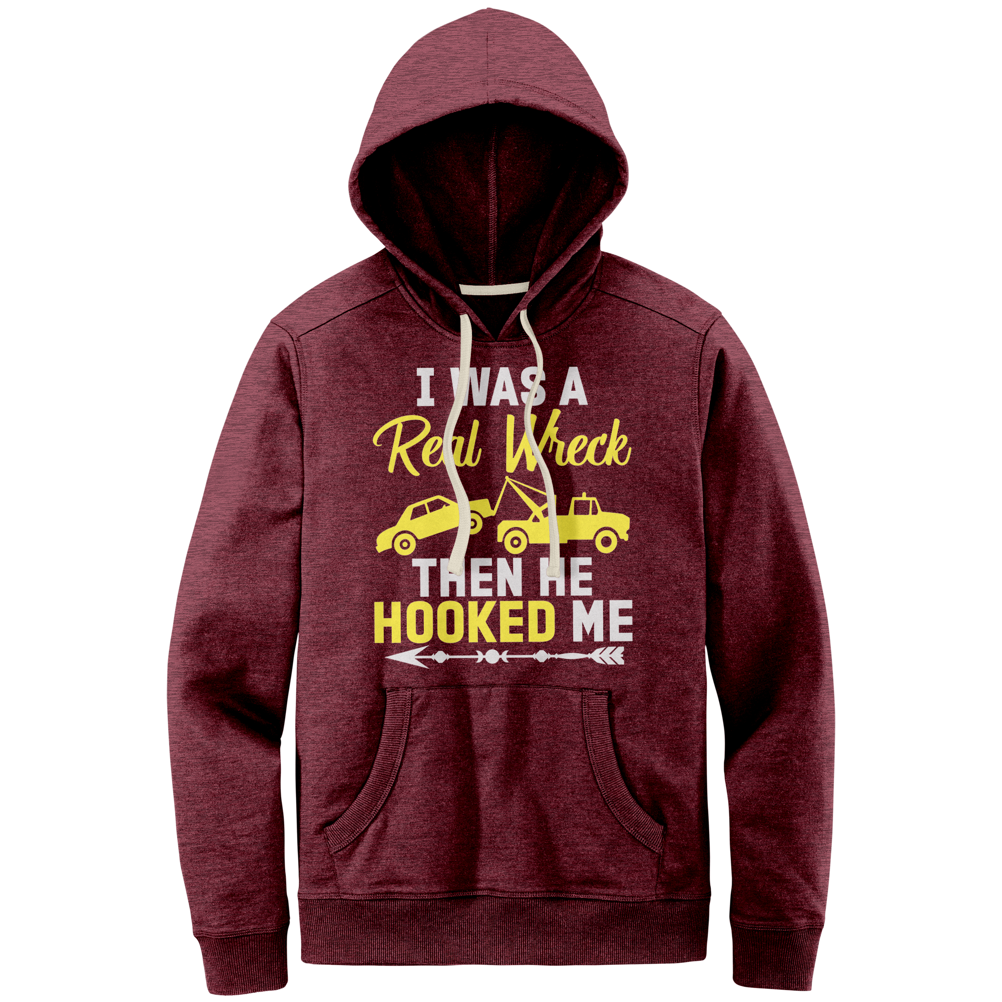I_Was_A_Real_Wreck_Then_He_Hooked_Me_Maroon_Heather_Front_Mockup.png