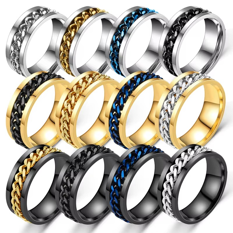 Black and Gold Chain Link Ring – Durable Comfort Fit Band - view 12