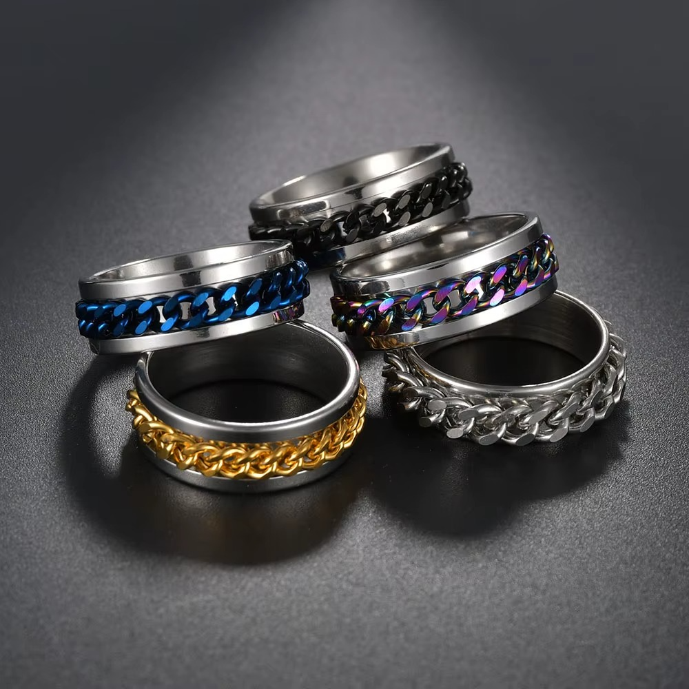 Black and Gold Chain Link Ring – Durable Comfort Fit Band - view 11