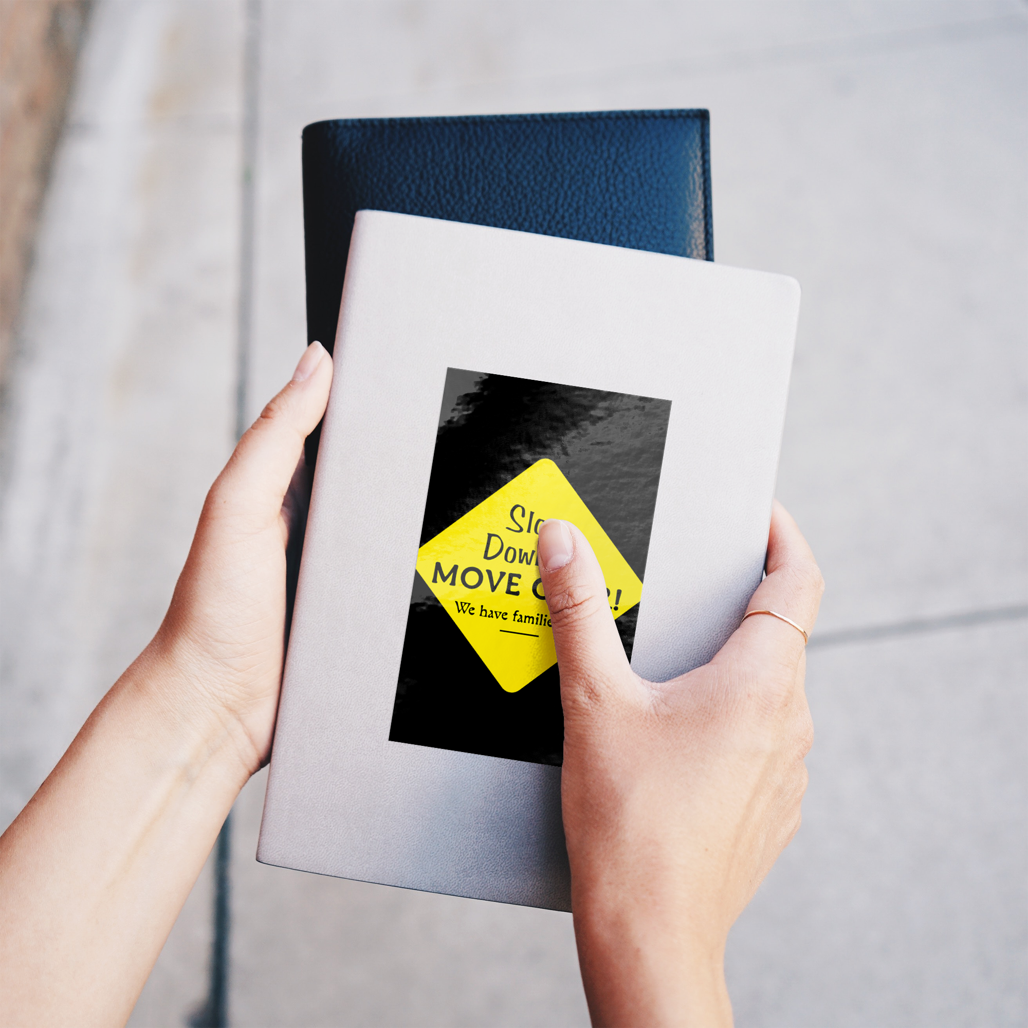 Slow_Down_Move_Over_Sticker_WhiteRecSticker_Notebook_V_Mockup.png