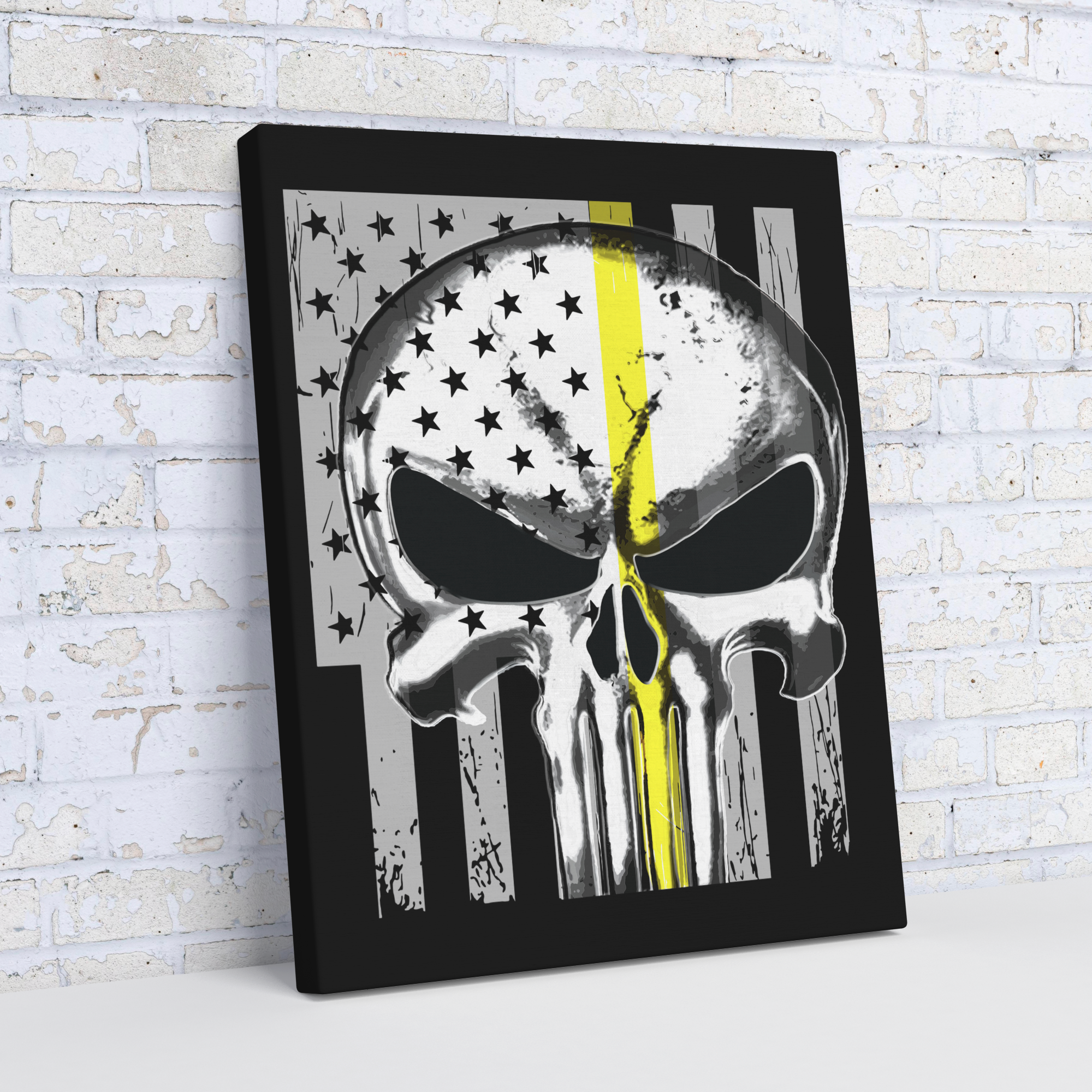 Thin_Yellow_Line_Punisher_Skull_Flag_Can_V_Angle_Wall_Mockup.png