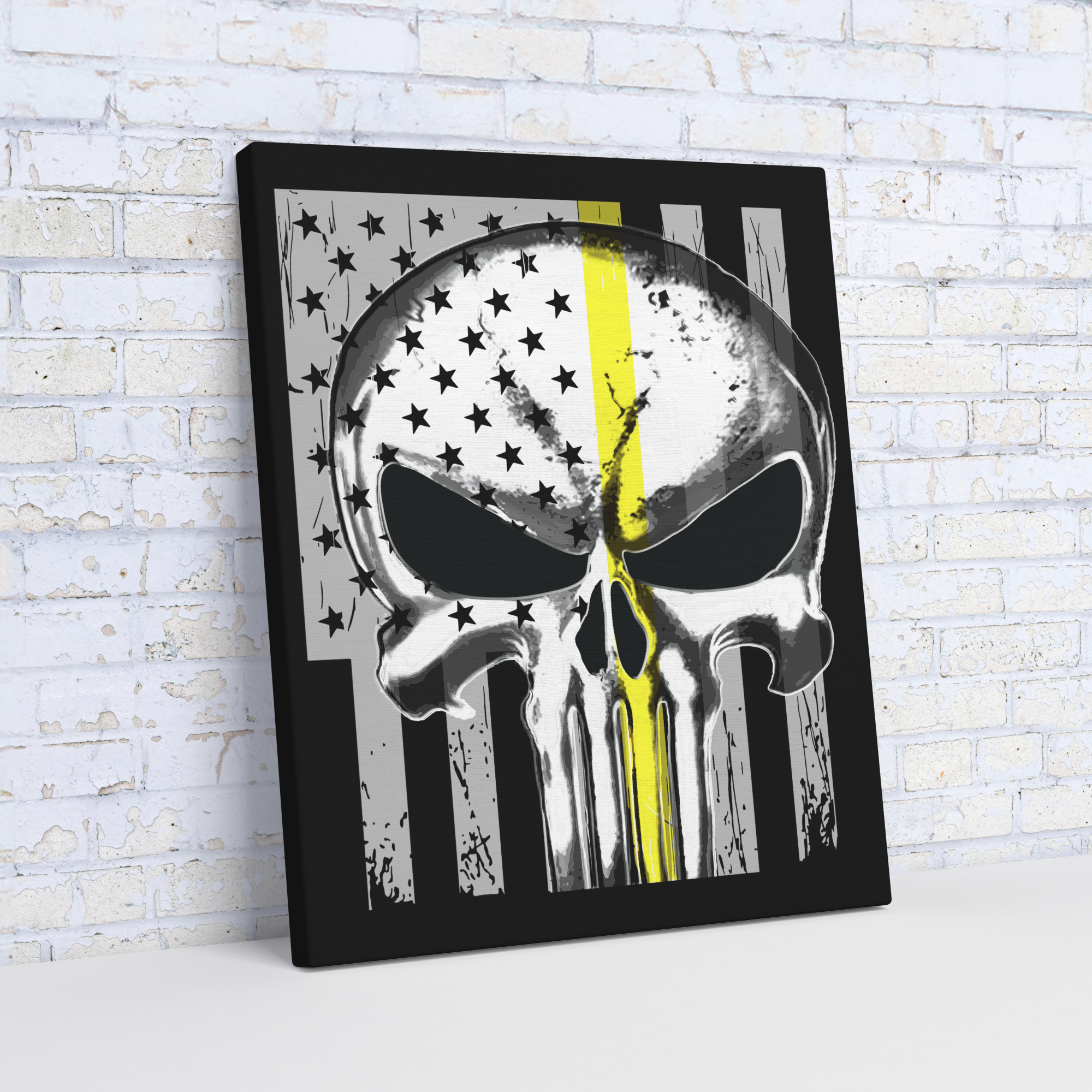 Thin_Yellow_Line_Punisher_Skull_Flag_Can_V_Angle_Wall_Mockup.png