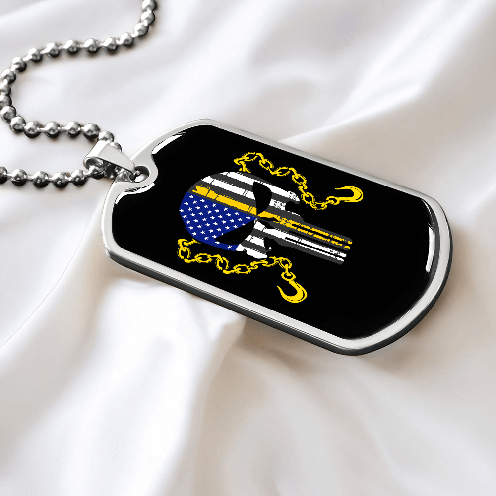 Thin Yellow Line Skull Dog Tag Necklace