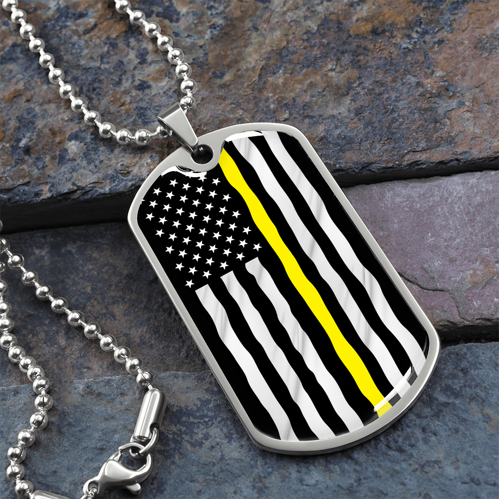 Thin Yellow Line American Flag Luxury Dog Tag Necklace
