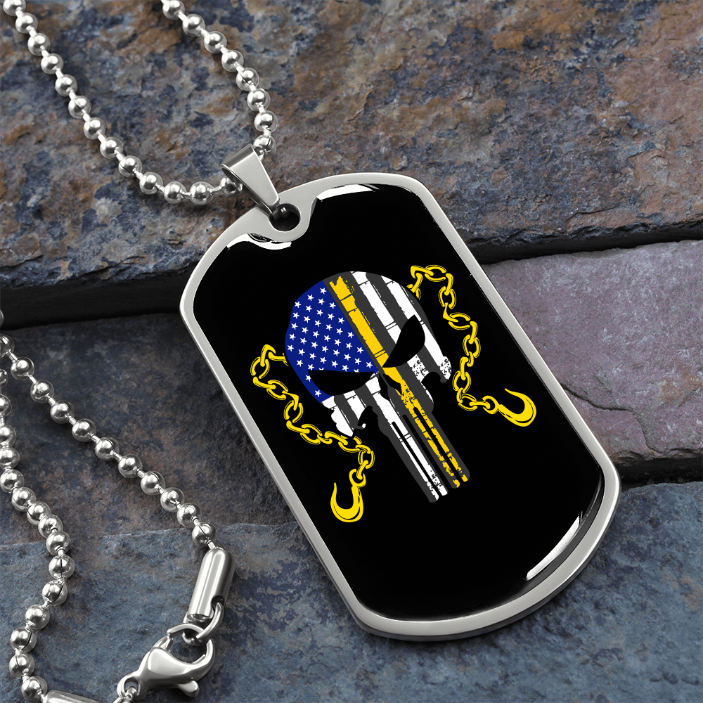 Thin Yellow Line Skull Dog Tag Necklace