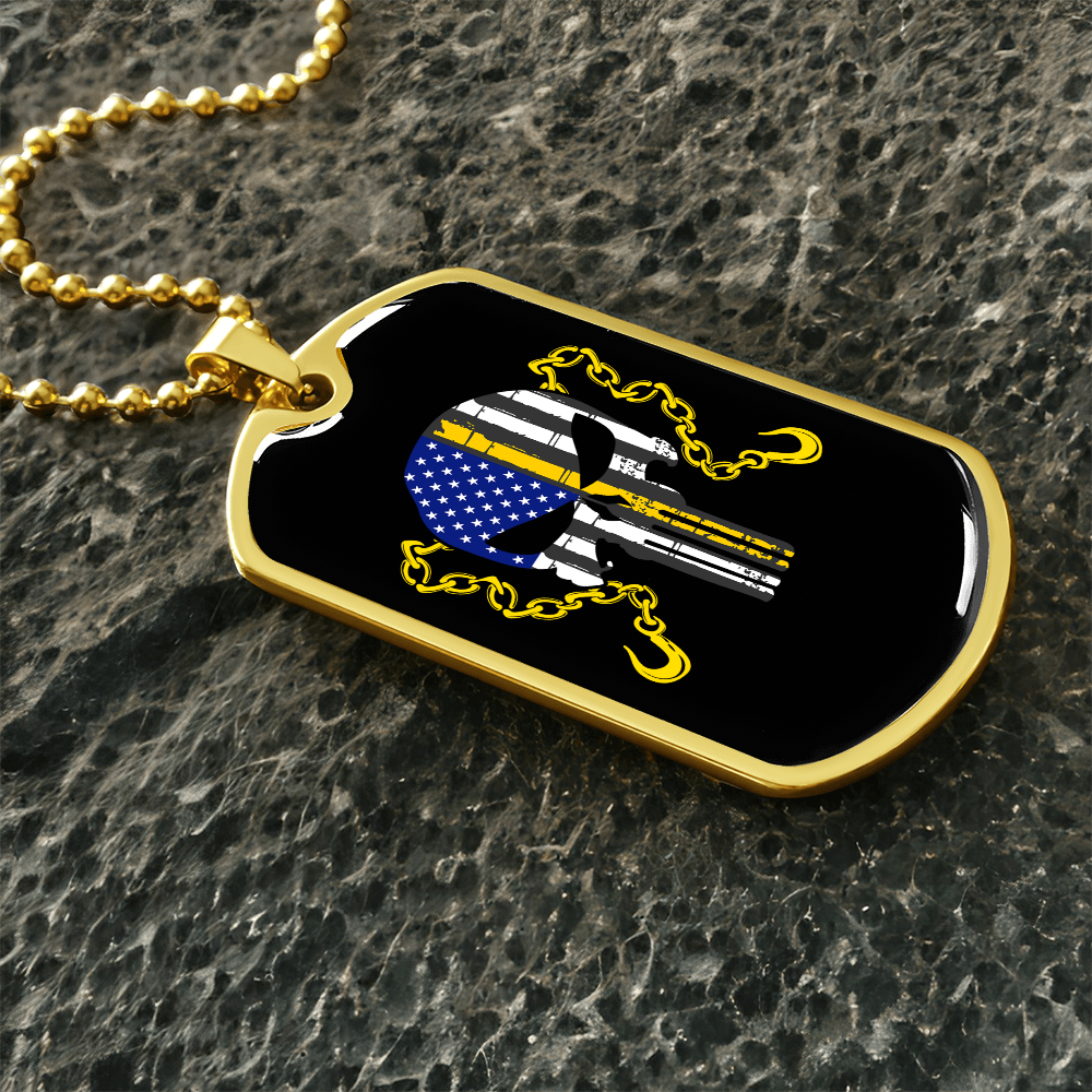 Thin Yellow Line Skull Dog Tag Necklace