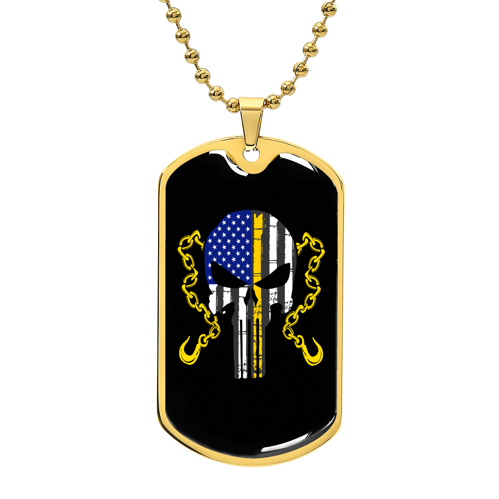 Thin Yellow Line Skull Dog Tag Necklace