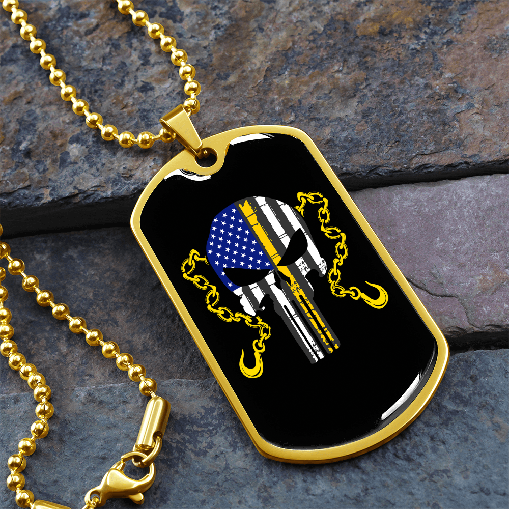 Thin Yellow Line Skull Dog Tag Necklace
