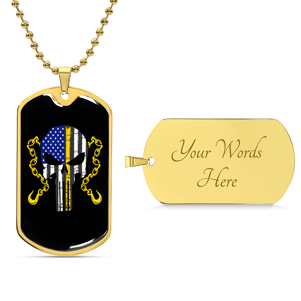 Thin Yellow Line Skull Dog Tag Necklace