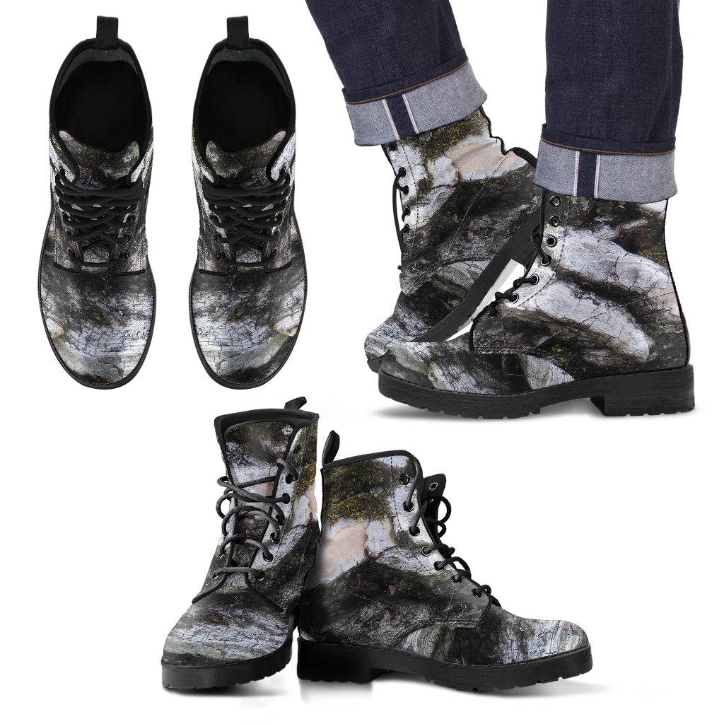 Men's Leather Boots - Textured Tree Bark Design