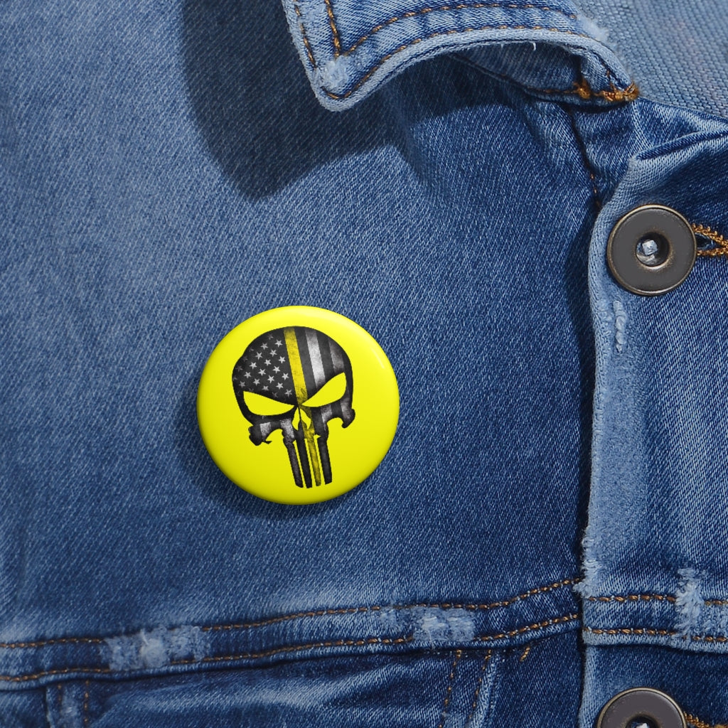Thin Yellow Line Skull Custom Pin Buttons - view 2