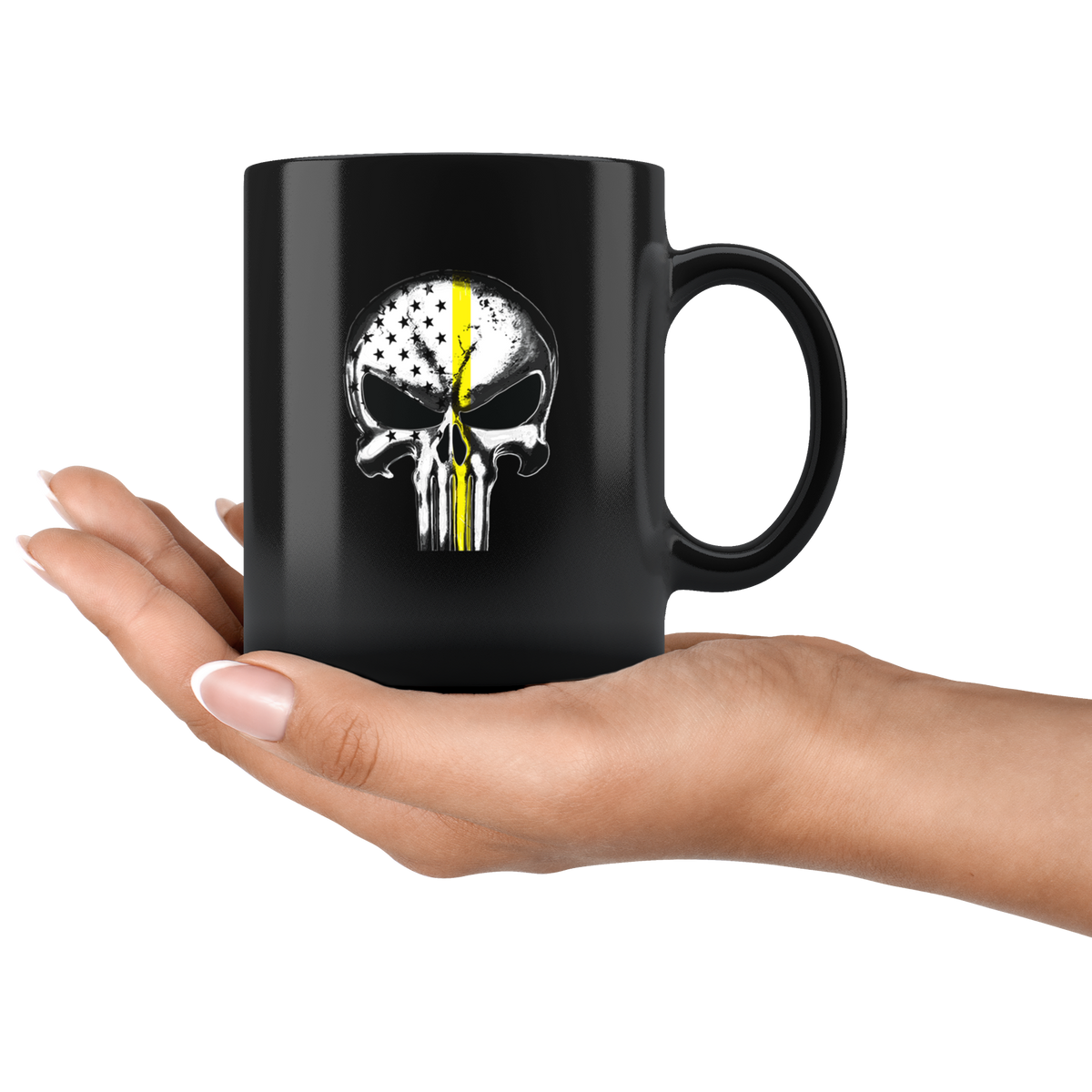 Thin yellow line skull mug - view 4