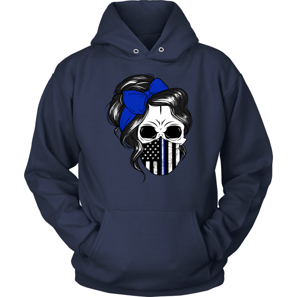 Skull with Messy Bun and Police Flag Mask Shirt - view 7