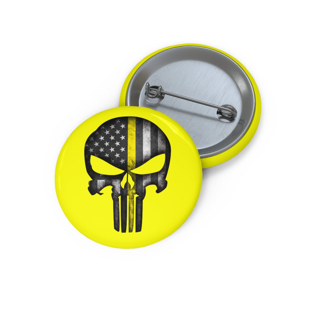 Thin Yellow Line Skull Custom Pin Buttons