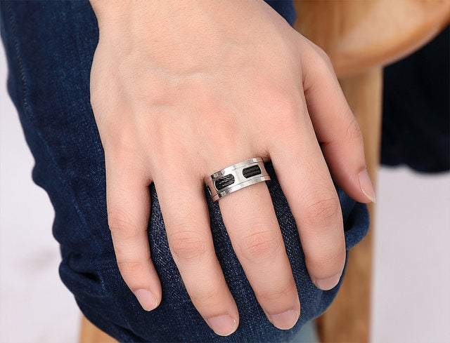Men's Black Cable Ring – Tough Stainless Steel Band - view 5
