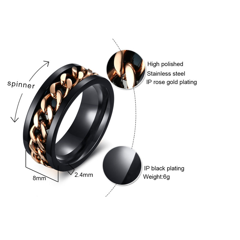 Black and Gold Chain Link Ring – Durable Comfort Fit Band - view 3