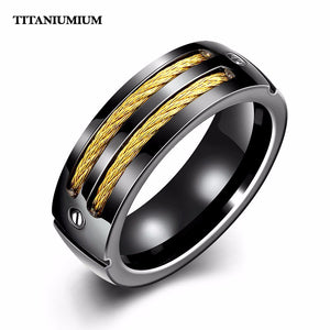 Premium Titanium Silver Double Cables Ring