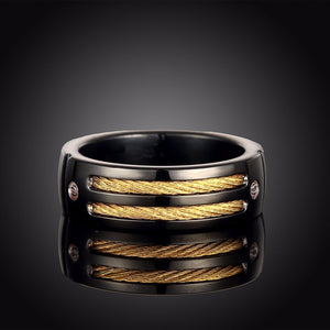 Premium Titanium Silver Double Cables Ring