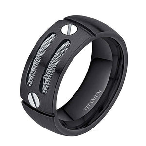 Premium Titanium Silver Double Cables Ring