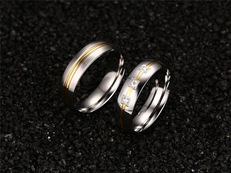 Thin Yellow Line High Quality Couple Ring - view 4