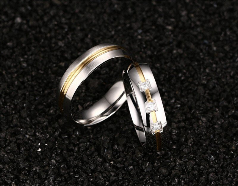 Thin Yellow Line High Quality Couple Ring - view 5