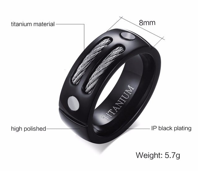Premium Titanium Silver Double Cables Ring - view 4