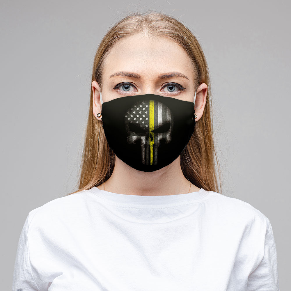 Thin Yellow Line Skull Face Mask (Unisex) - view 2