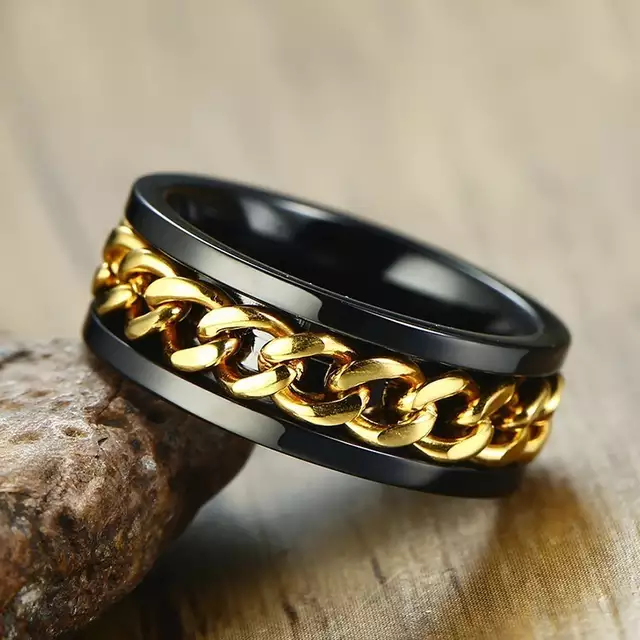 Premium Stainless Cuba Chain Ring 12 / Black Gold