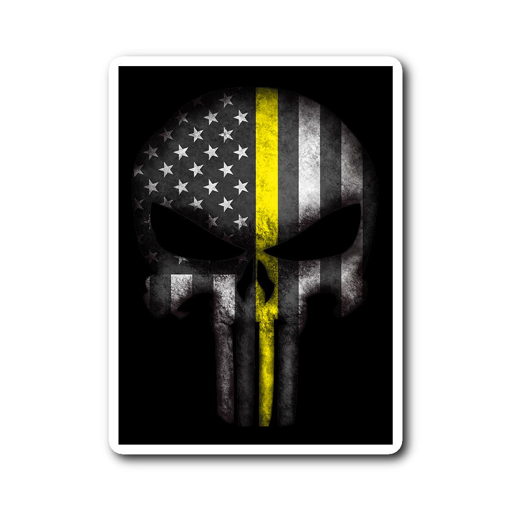 Thin Yellow Line Skull Sticker