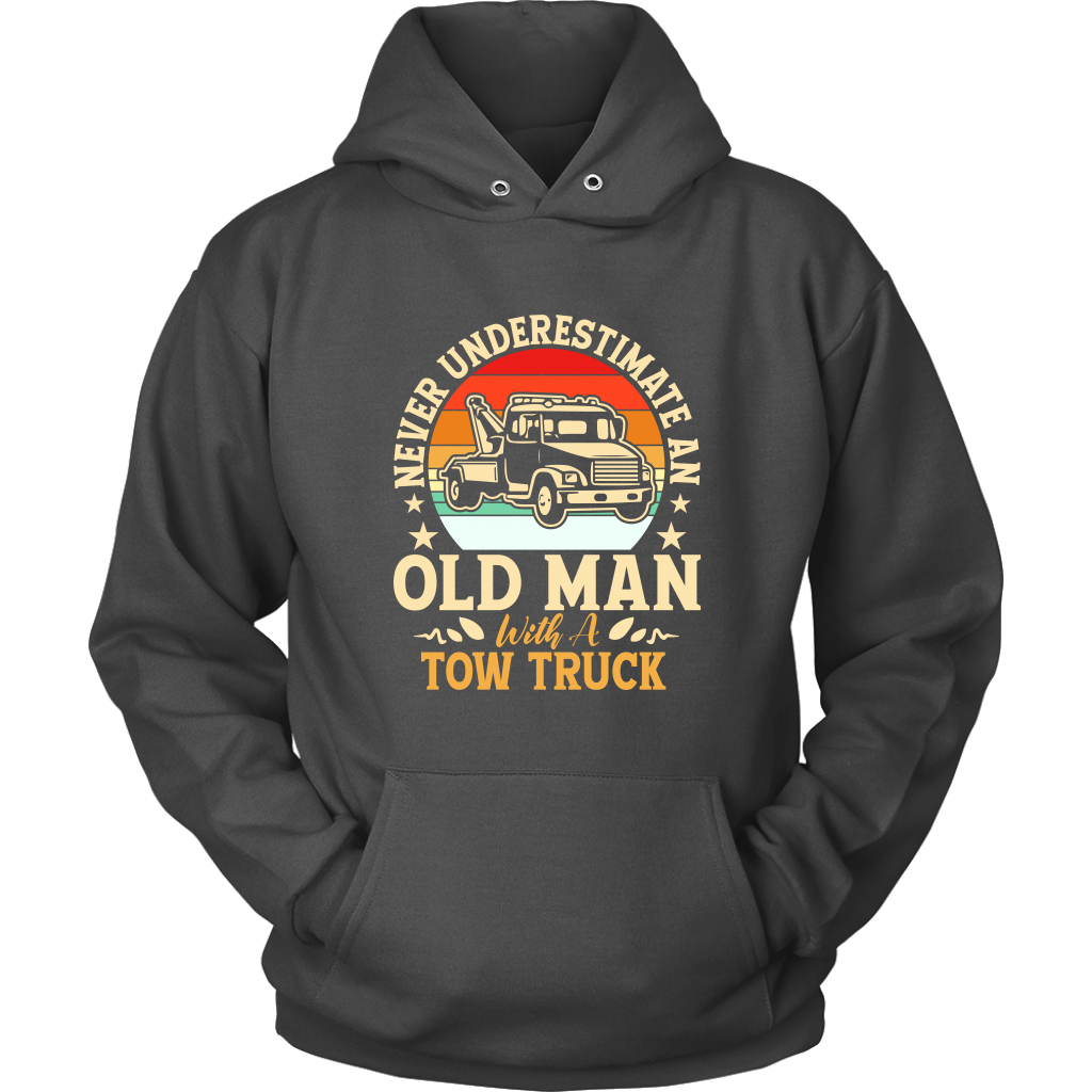 Never Understimate An Old Man With A Tow Truck Shirt