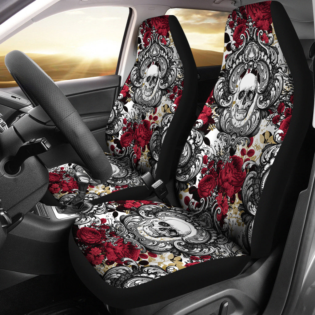 Gothic Skull and Red Roses Universal Bucket Seat Covers
