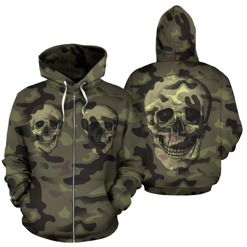 Camo Skull All Over Print Zip Up Hoodie for Lovers of Skulls and Camouflage - view 3