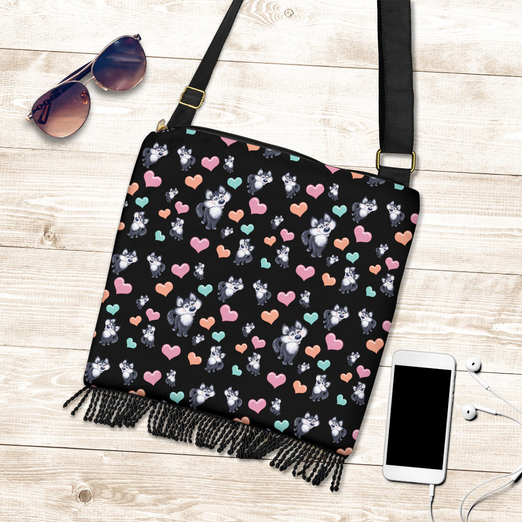 Husky Dog Hearts Crossbody Boho Handbag - view 3