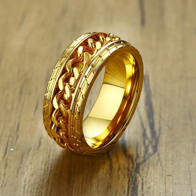 Black and Gold Chain Link Ring – Durable Comfort Fit Band - view 7