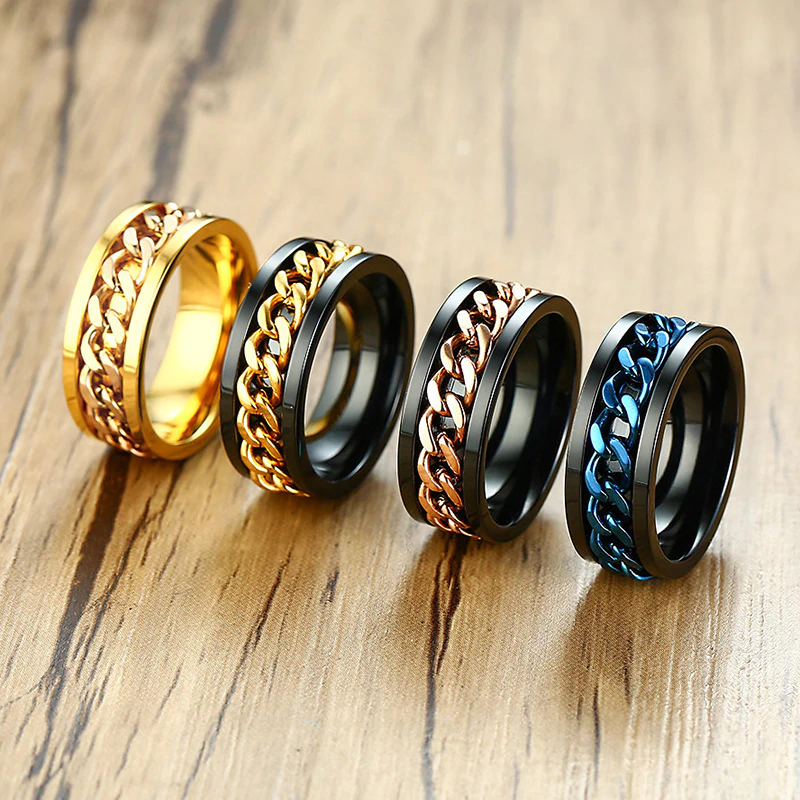 Black and Gold Chain Link Ring – Durable Comfort Fit Band - view 4